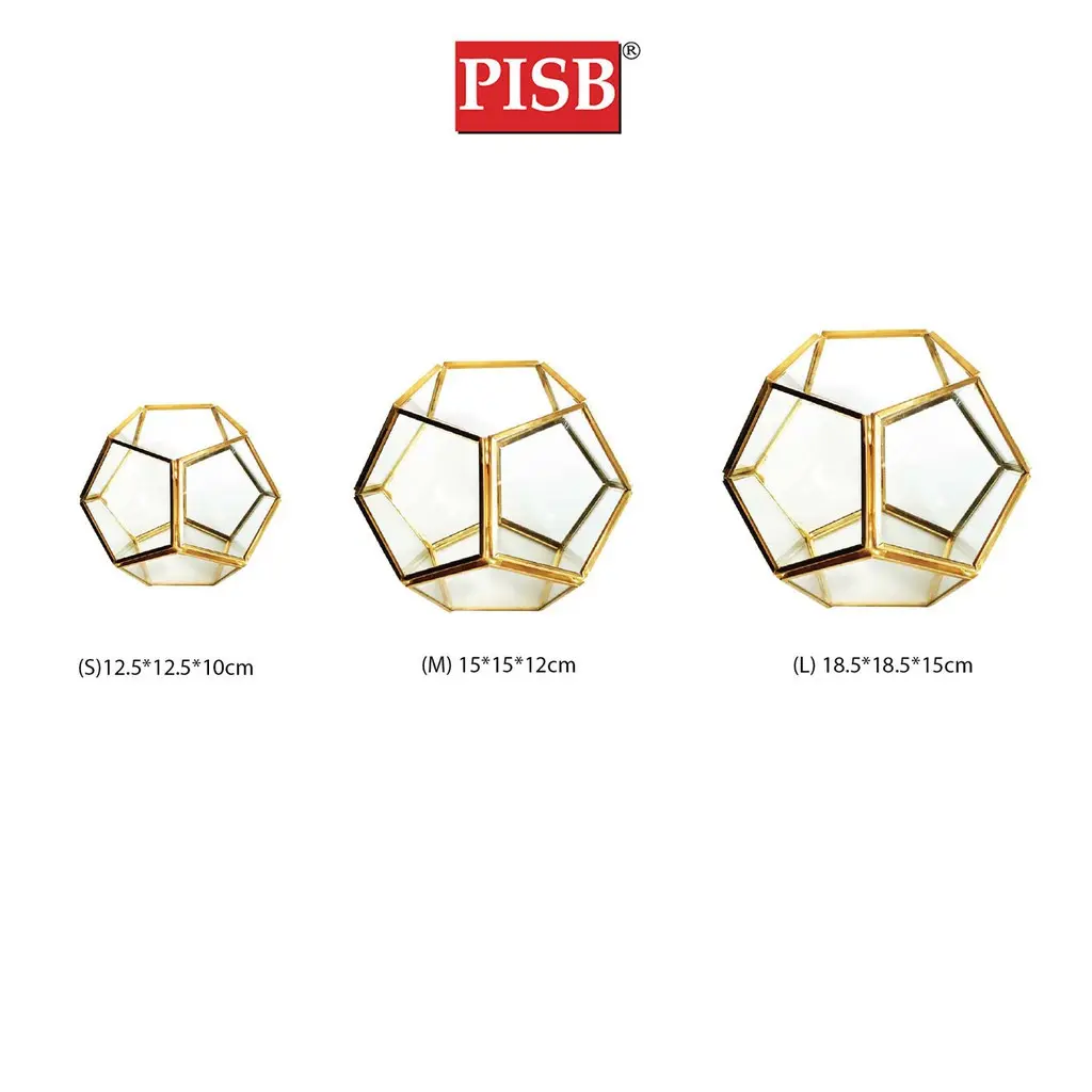 SSH1060/59/58 Football-Like Vintage Gilt Metal Geometric Shape Clear Glass Jewelry Box