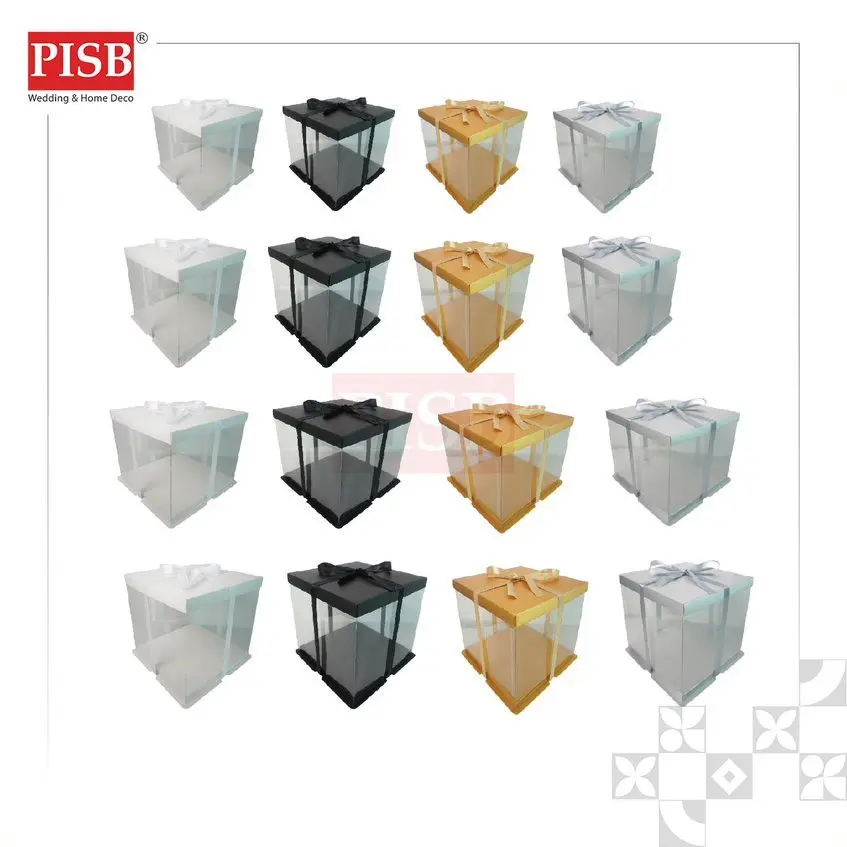 2204-2207 Transparent Cake Box With Ribbon Kotak Kek Kotak Hantaran Birthday Gift Packaging Box Wedding Clear Gift Box