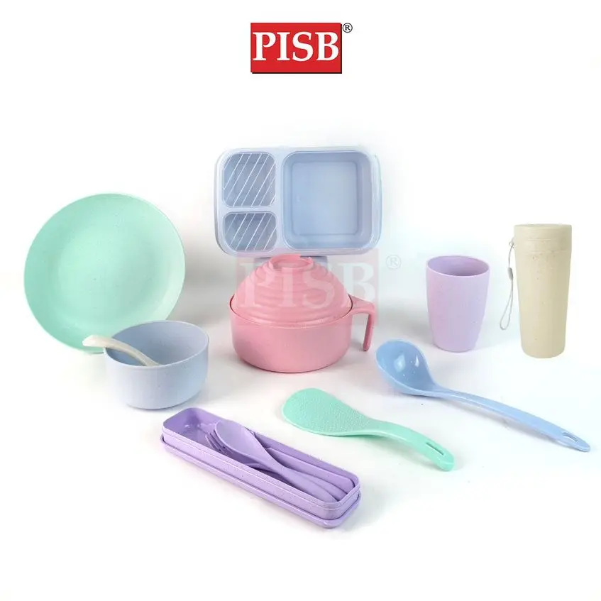 2401-10Wheat Straw Tableware Cutlery Set Sudu Garfu Mangkuk Pinggan Cawan Doorgift Souvenir Perkahwinan Wedding Doorgift