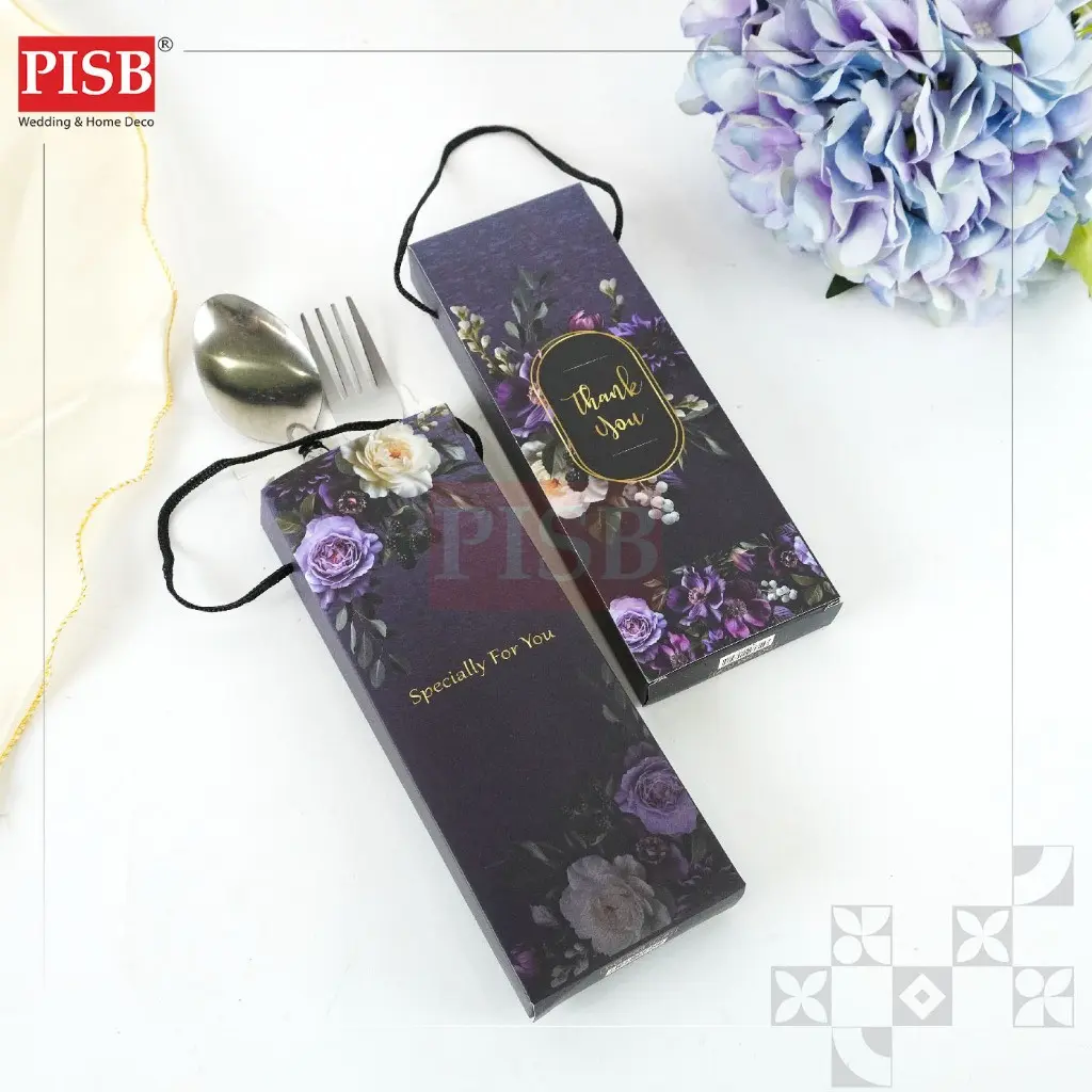 0482(20Pcs/Bundle)Flower Printed Spoon Fork Tasbih Souvenir Door Gift Set With Handle Sudu Garfu Tasbih Wedding Doorgift - Image 3