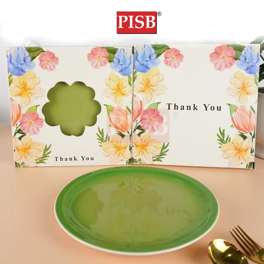 2128 (4Pcs/Pkt) 8"Ceramic Plate With Flower Handle Box / Set Doorgift Souvenir Pinggan Piring Murah / Wedding Gift Plate - Image 3
