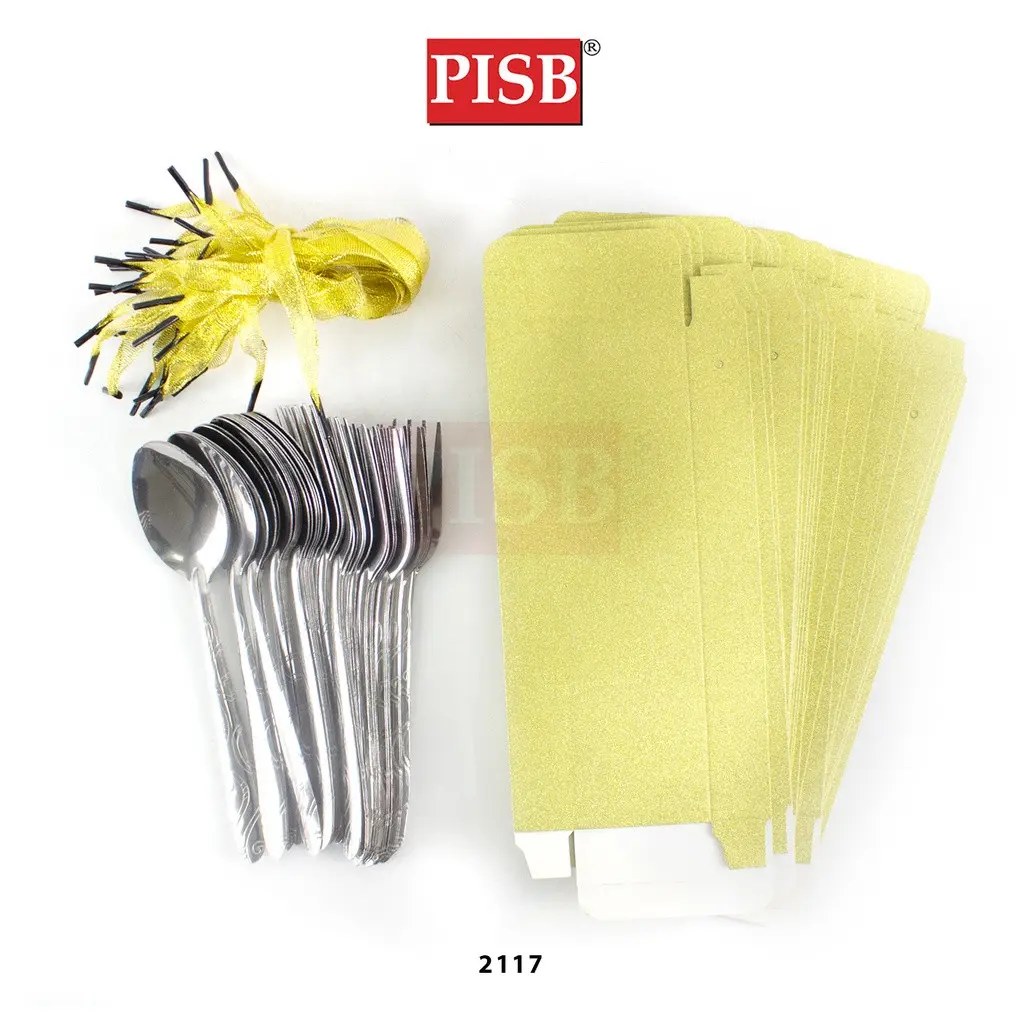 2117-2121 (20Pcs/Pkt) Flower Printed Spoon Fork Souvenir Door Gift Set With Handle - Image 3