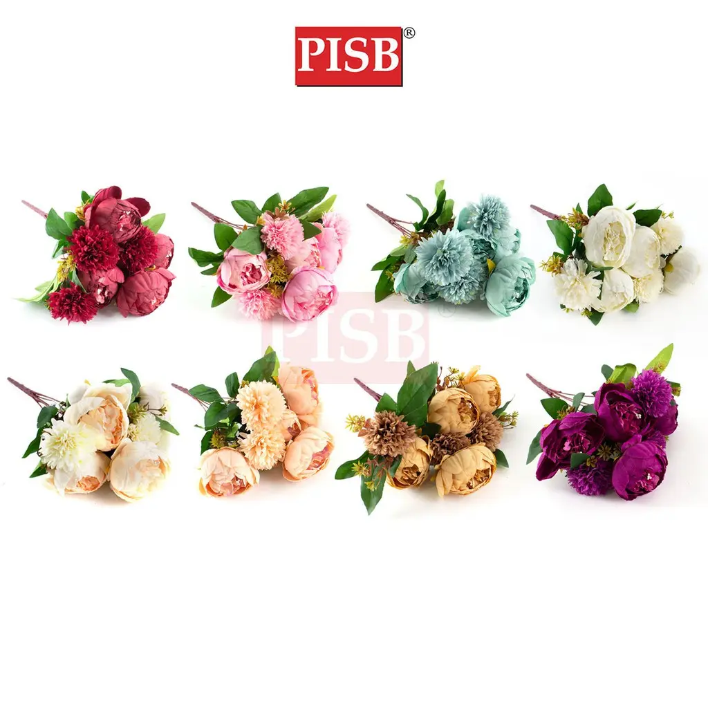 Q010424 44CM 7 Heads Vintage Peony Mum Bush / Hand Bouquet / Bunga Hiasan / Artificial Flower