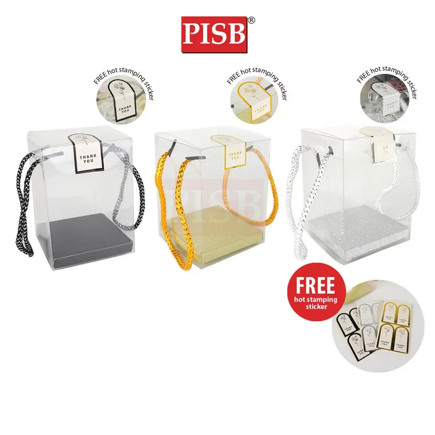 1030 Square Cube Gold Silver Black PVC Gift Box With Handle (10Pcs/Pkt) (Free Hot Stamping Sticker)
