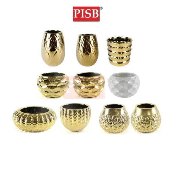 7053-80 Plating Brushed Frosted Gold White Ceramic Decorations Craft Vase Ornament Pasu Bunga