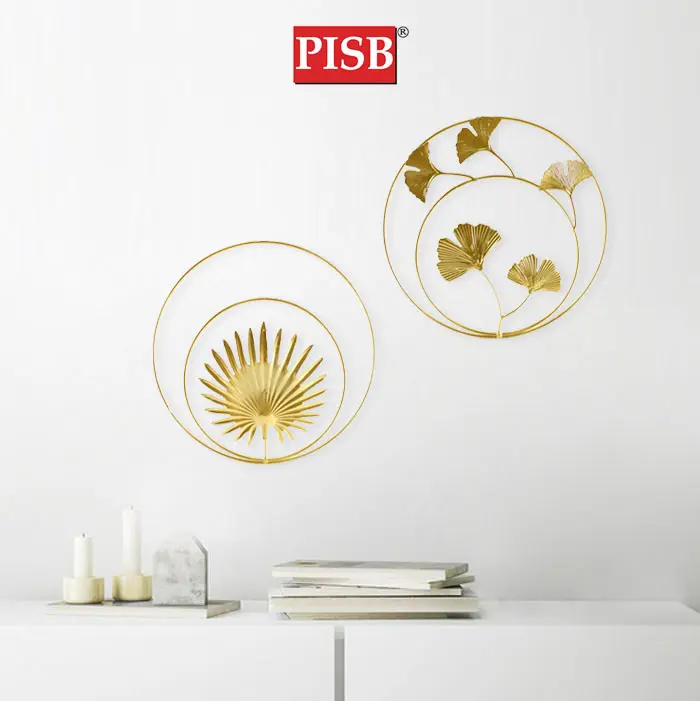 TY1531/32 Golden Leaf Design Metal Wall Art Decor - Image 4