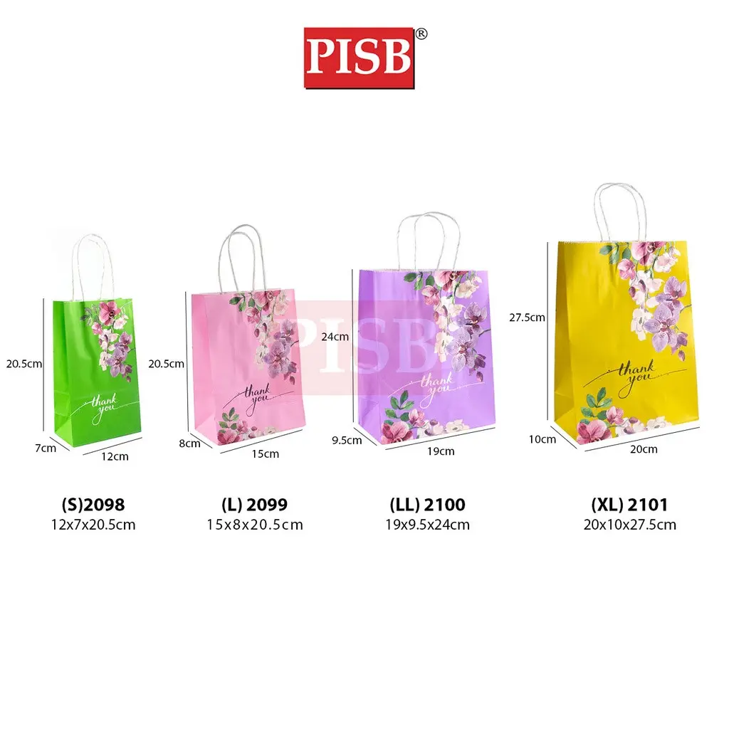 2098-2101 (10Pcs/Pkt) Orchid Flower Design Plain Color Paper Bag - Image 5