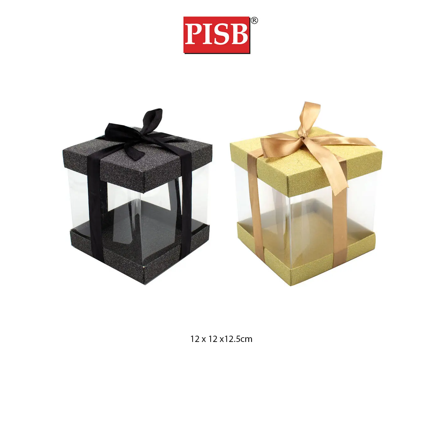 T190331 12*12*12.5CM PVC Glitter Gift Box With Ribbon (10Pcs/Pkt)