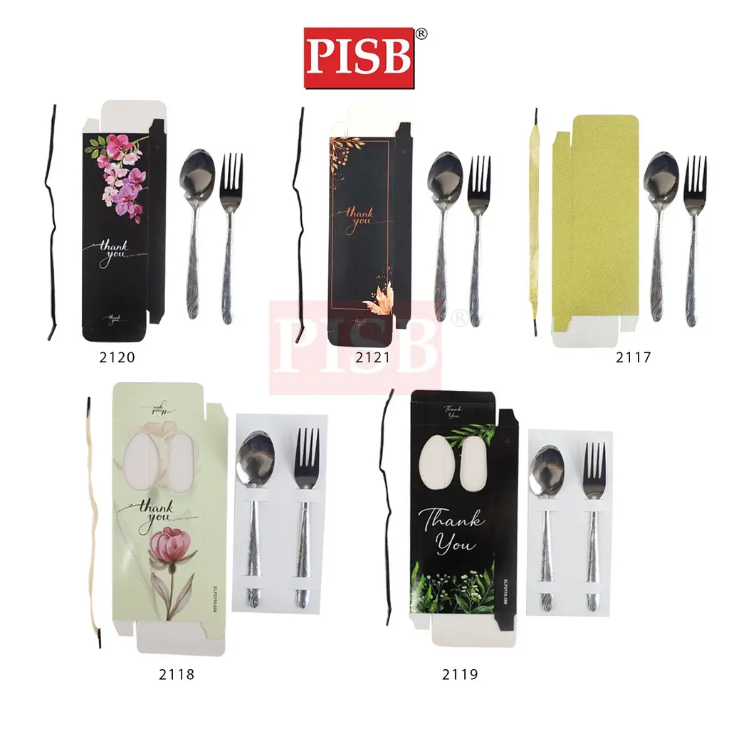 2117-2121 (20Pcs/Pkt) Flower Printed Spoon Fork Souvenir Door Gift Set With Handle - Image 2