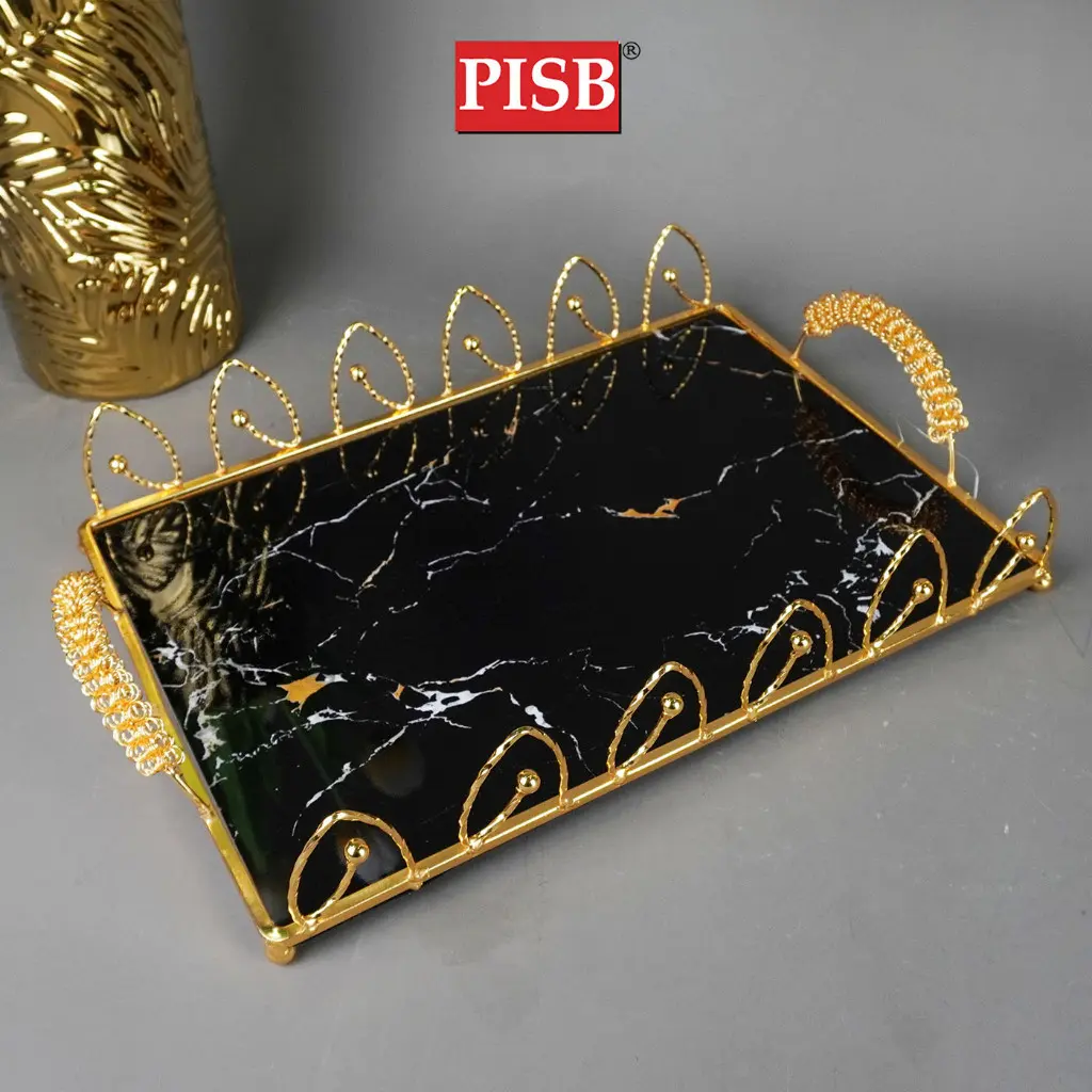 1061/67/70/71 Golden Marble Tray With Handle - Image 4