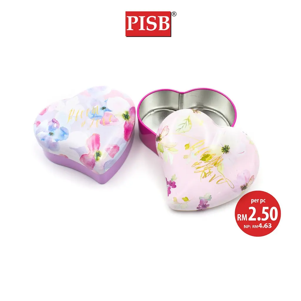 XLP1052 9*9*3.5CM Heart Shaped Metal Tin Storage Box Container Door Gift (12 Pcs/Pkt)