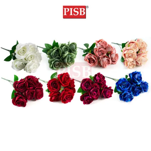 Q010456 44CM Velvet Fragrance Rose Bush (7 Pcs/Stalk)