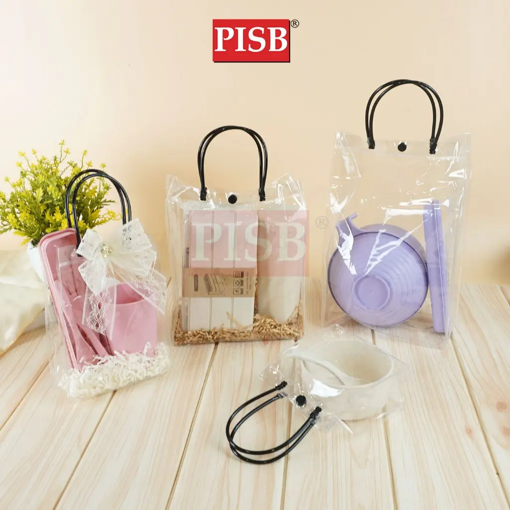 2132-35 (10Pcs/Pkt) Transparent Bag With Button Goodies Bag Wedding Plastic Doorgift Bag Beg Goodies Wedding Gift Bag - Image 3