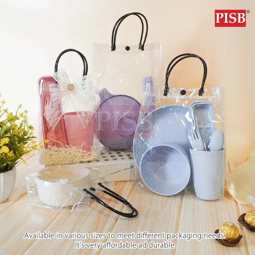 2132-35 (10Pcs/Pkt) Transparent Bag With Button Goodies Bag Wedding Plastic Doorgift Bag Beg Goodies Wedding Gift Bag - Image 4