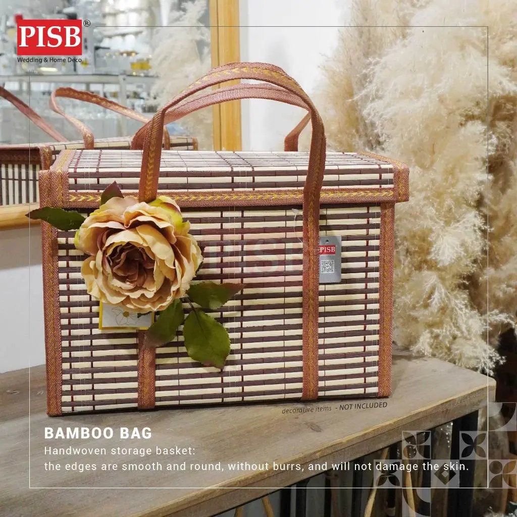 2032-35 Bamboo Bag Picnic Woven Basket Rattan Grass Foldable Bamboo Basket Handwoven Storage Basket Beg Buluh Rotan - Image 4