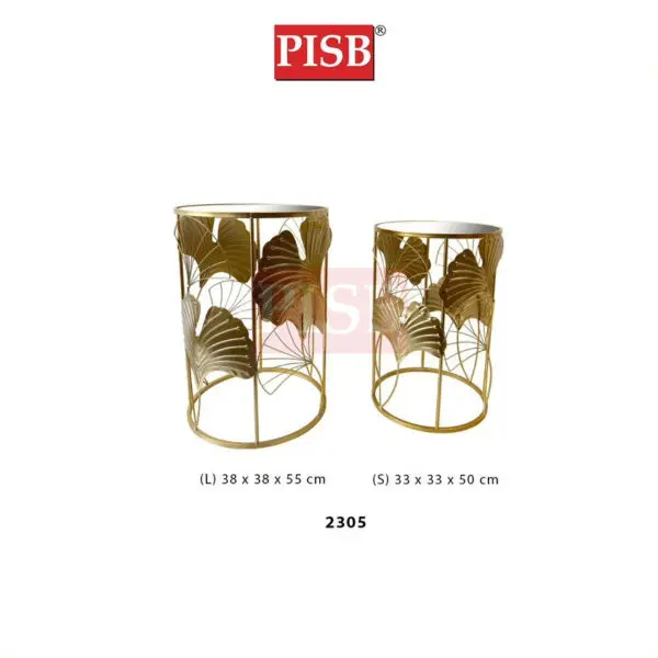 2305 Nordic Style Golden Leaf Design Mirrored Round Console Table Meja Hiasan Rumah Home Living