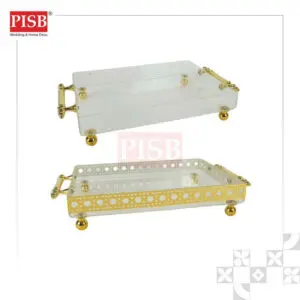 1098-99 Acrylic Pattern Tray With Golden Handle Serving Tray Display Tray Dulang Hantaran Perkahwinan Wedding Gift Tray