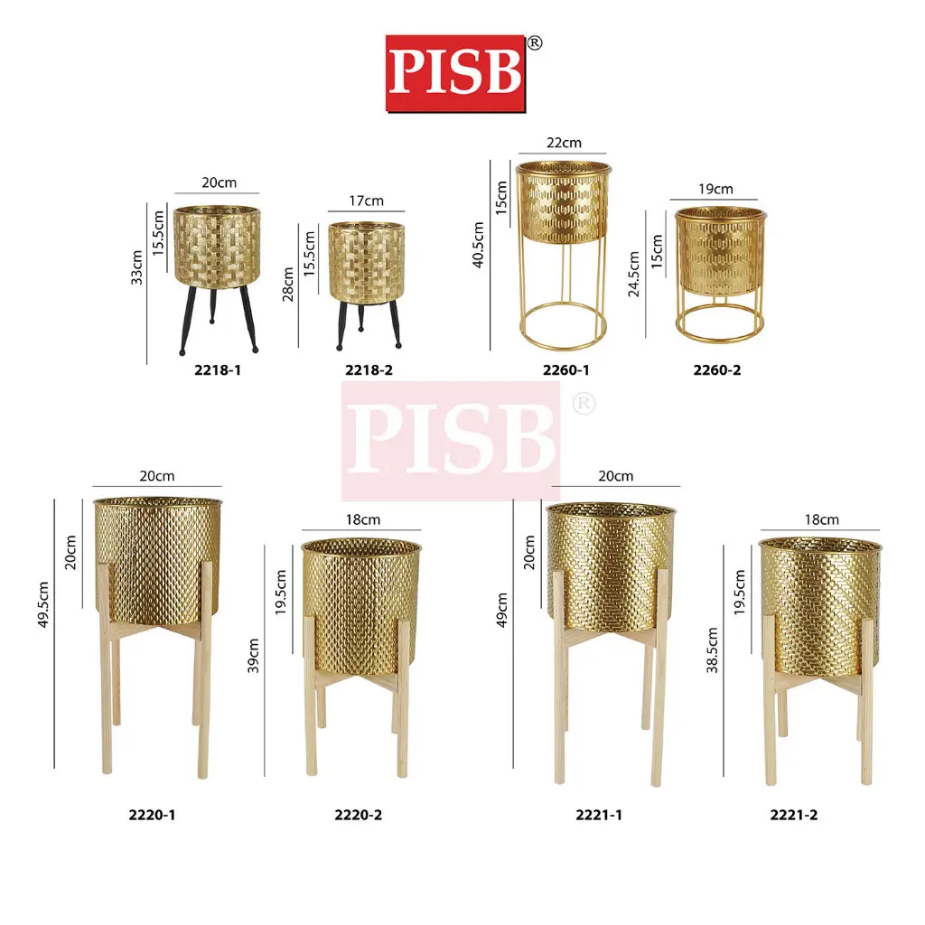 2218/2220/2221/2224/2258/2260 Round Golden Wire Metal Flower Tree Pot - Image 2