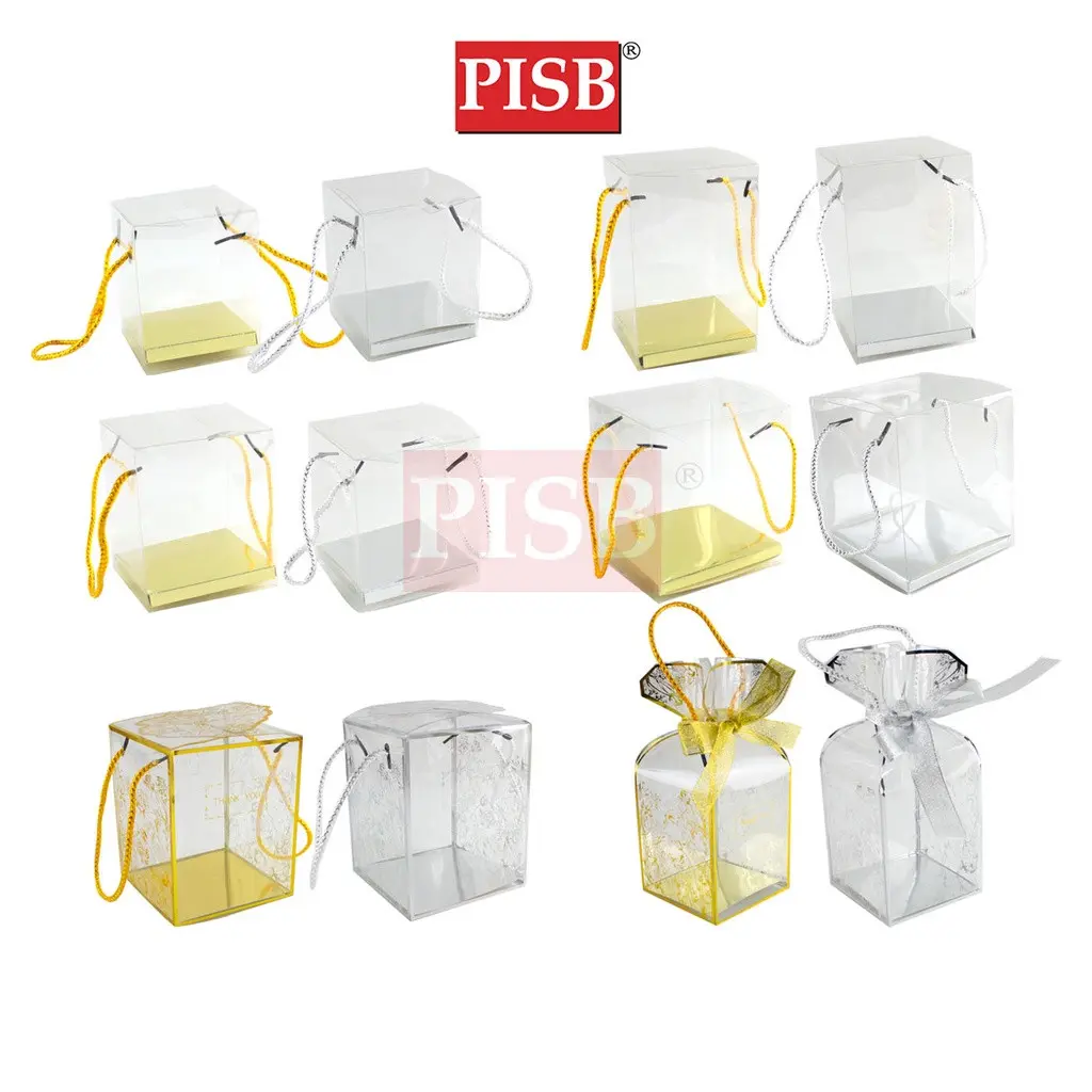 1014/24/25/26/27/28 Square Cube Gold Silver PVC Gift Box With Handle (10Pcs/Pkt)
