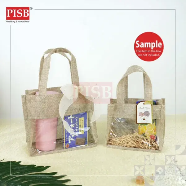 2155-58 (1Pc/Pkt) Jute Window Tote Bag Women Bag Shopping Bag Retail Gift Bag Goodies Bag Wedding Birthday Beg Bag Guni