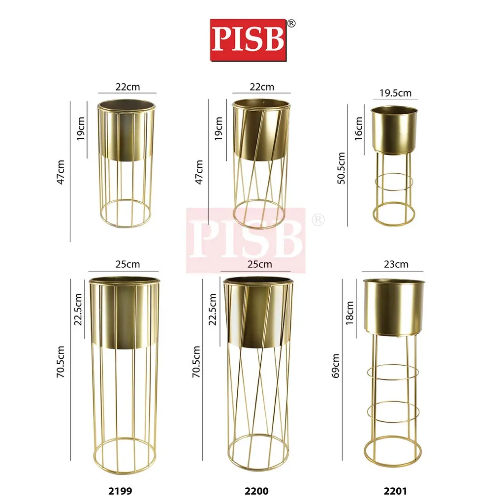 2199-201 Round Golden Wire Metal Flower Tree Pot - Image 2