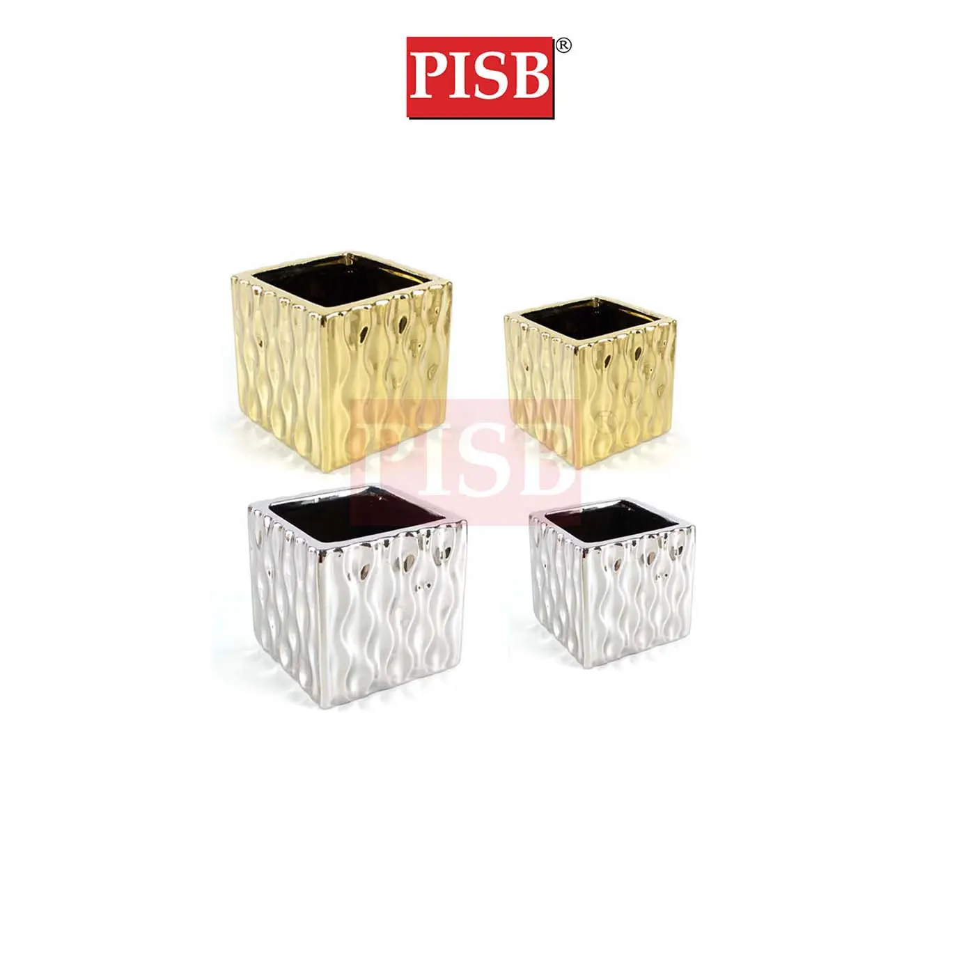HC7016 Gold/Silver Cube Ceramic Decorations Craft Vase Ornament Pasu Bunga