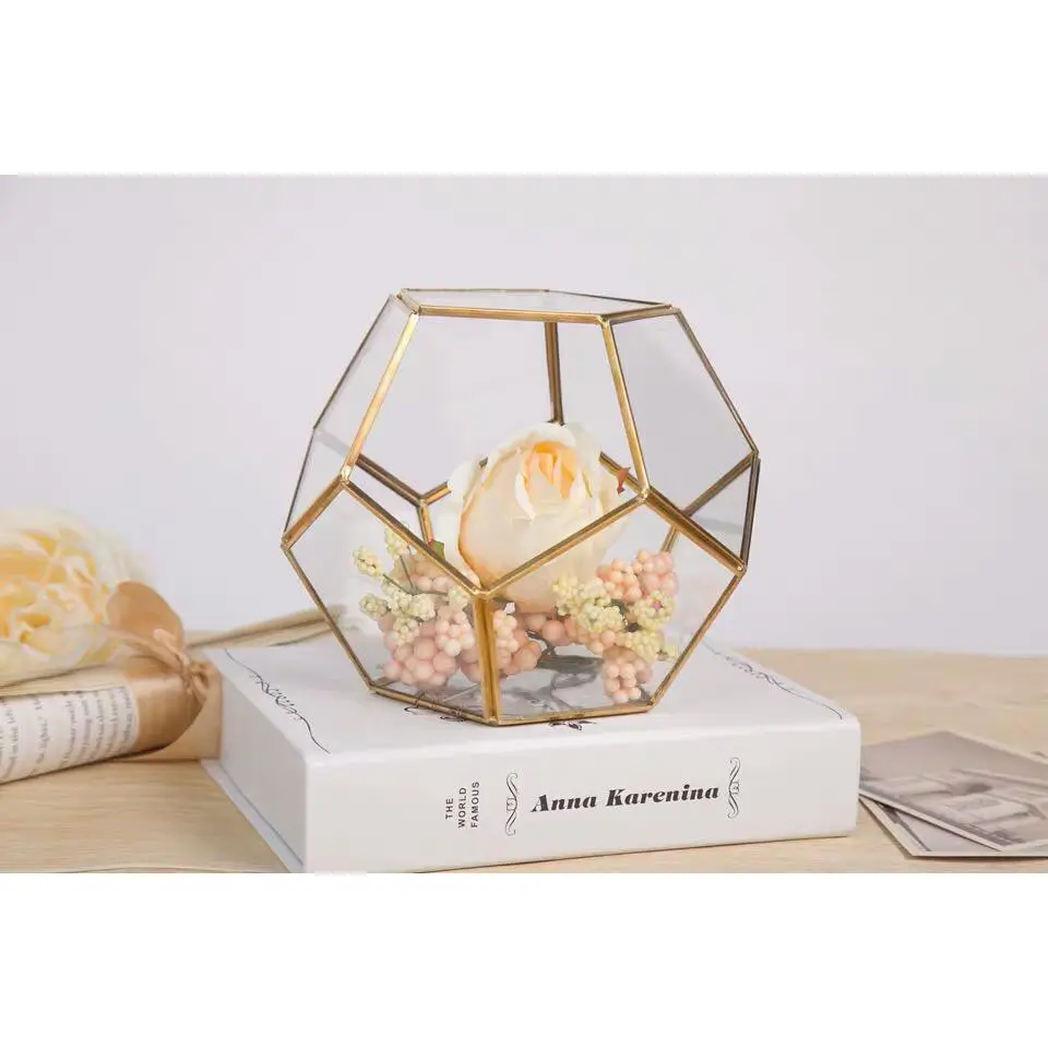 SSH1060/59/58 Football-Like Vintage Gilt Metal Geometric Shape Clear Glass Jewelry Box - Image 2