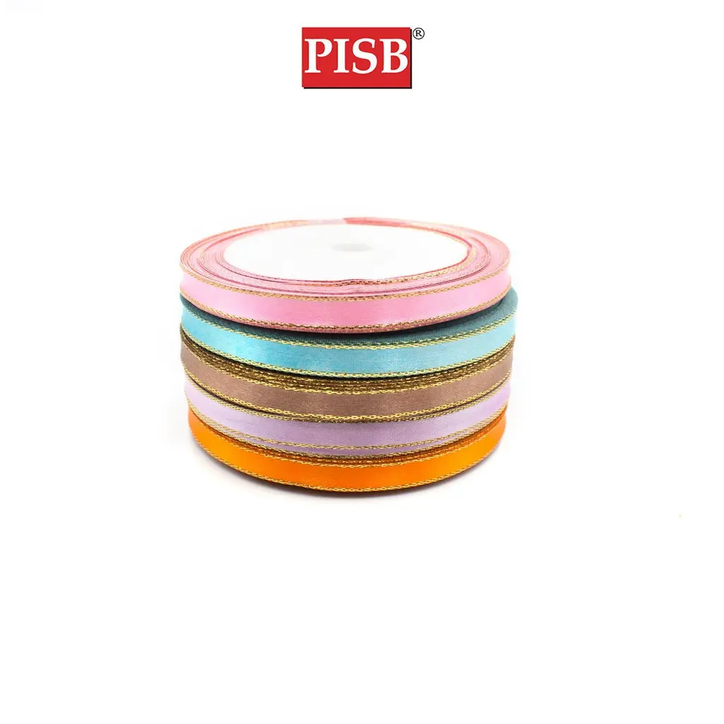 DD6803 0.6CM Golden Stripe Decor Satin Ribbon (10 Rolls)