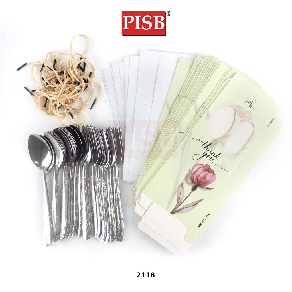 2117-2121 (20Pcs/Pkt) Flower Printed Spoon Fork Souvenir Door Gift Set With Handle - Image 4