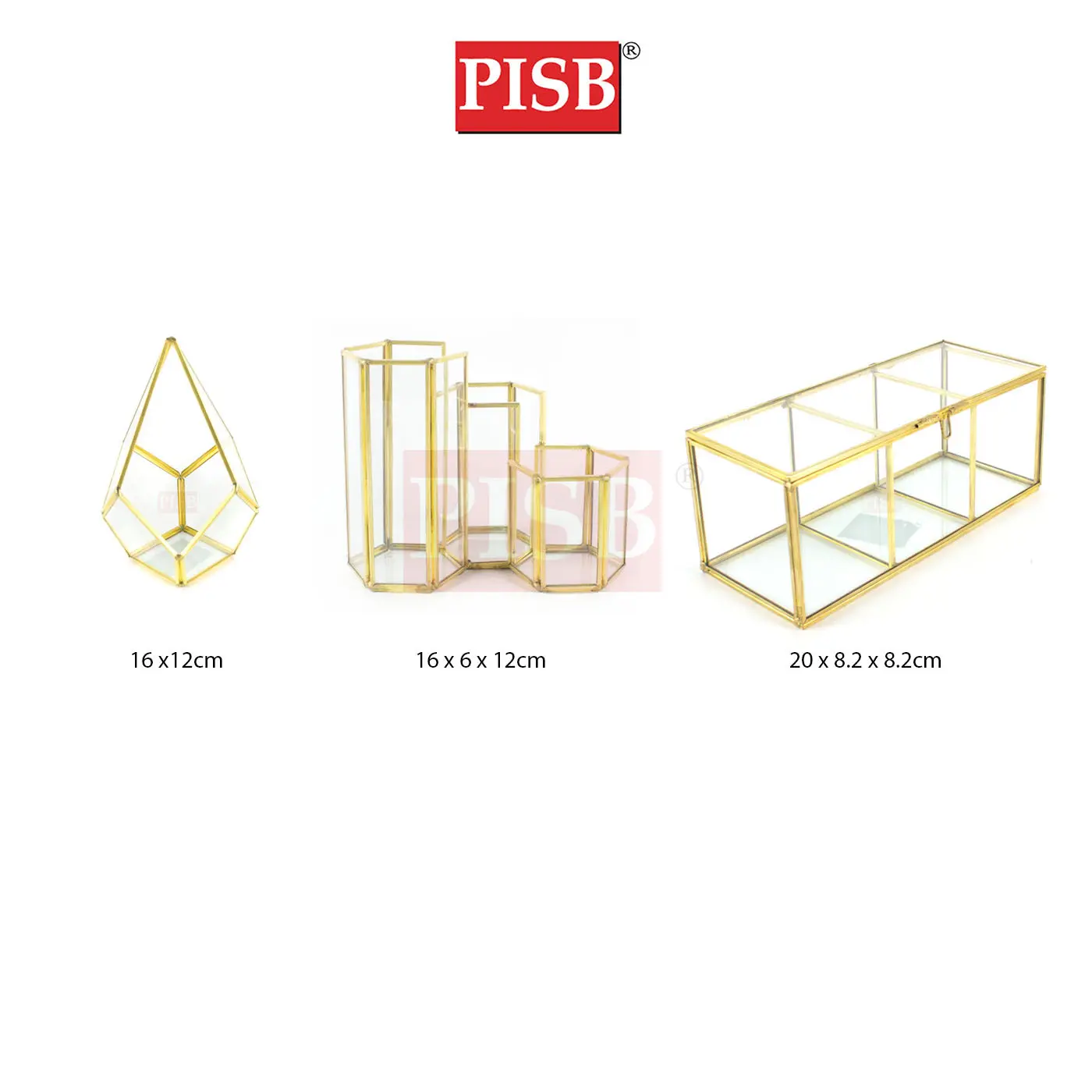 SSH1067/68/69 Cooper Vintage Decorative Golden Geometric Shapes Glass Jewelry Box