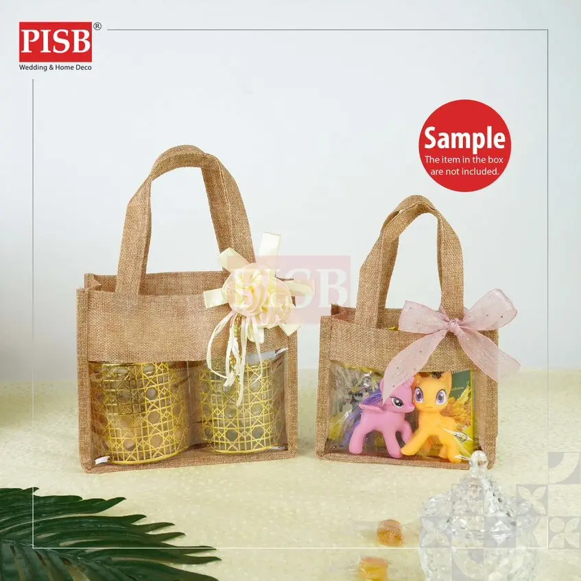 2155-58 (1Pc/Pkt) Jute Window Tote Bag Women Bag Shopping Bag Retail Gift Bag Goodies Bag Wedding Birthday Beg Bag Guni - Image 5