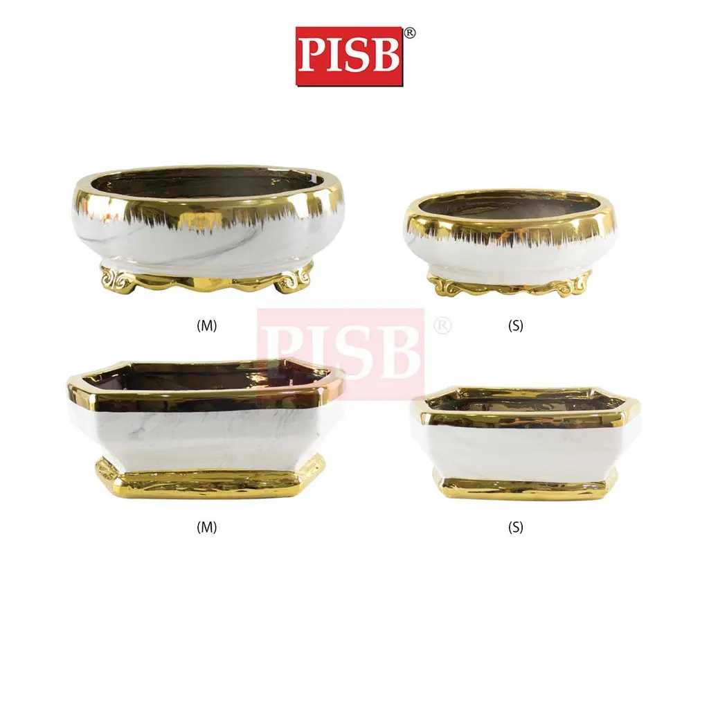 7047/78 Marble Gold White Ceramic Decorations Craft Vase Ornament Pasu Bunga