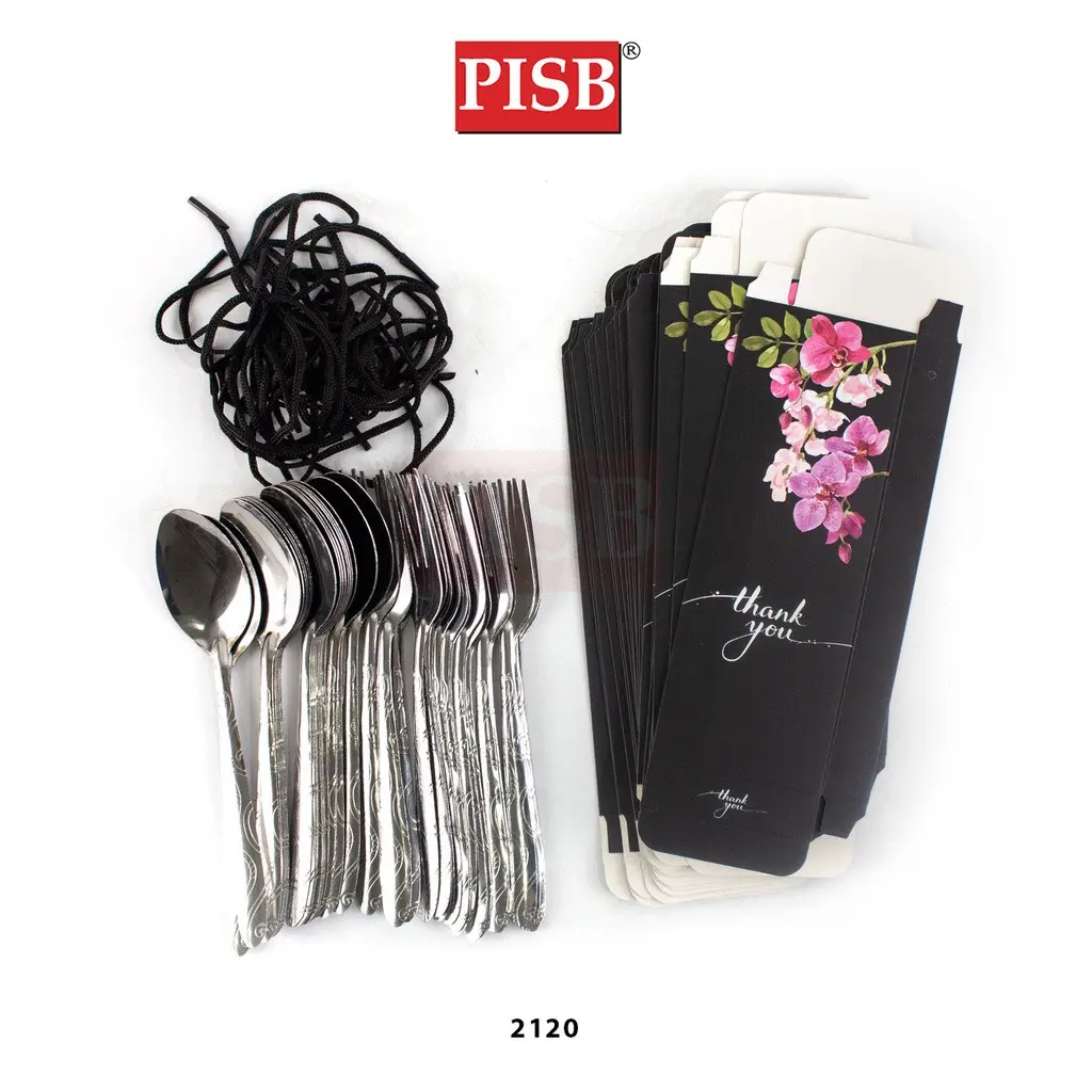 2117-2121 (20Pcs/Pkt) Flower Printed Spoon Fork Souvenir Door Gift Set With Handle - Image 6