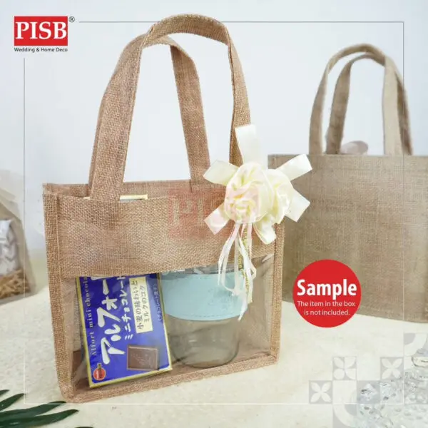 2155-58 (1Pc/Pkt) Jute Window Tote Bag Women Bag Shopping Bag Retail Gift Bag Goodies Bag Wedding Birthday Beg Bag Guni