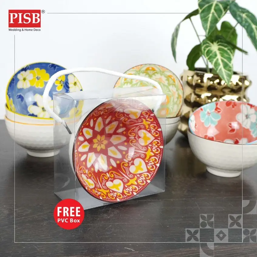 2140/41 12PCS Flower Motif Design Bohemia Turkish Ceramic Bowl With PVC Handle Box/Set Wedding Doorgift Mangkuk Seramik - Image 3