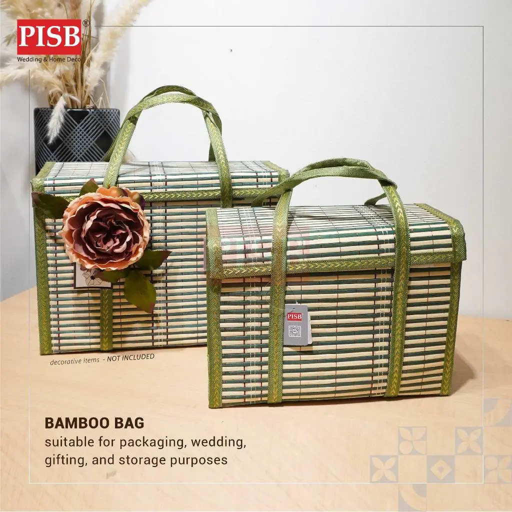 2032-35 Bamboo Bag Picnic Woven Basket Rattan Grass Foldable Bamboo Basket Handwoven Storage Basket Beg Buluh Rotan - Image 5