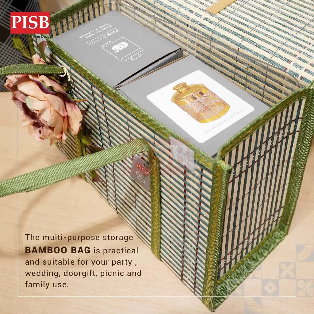 2032-35 Bamboo Bag Picnic Woven Basket Rattan Grass Foldable Bamboo Basket Handwoven Storage Basket Beg Buluh Rotan - Image 7