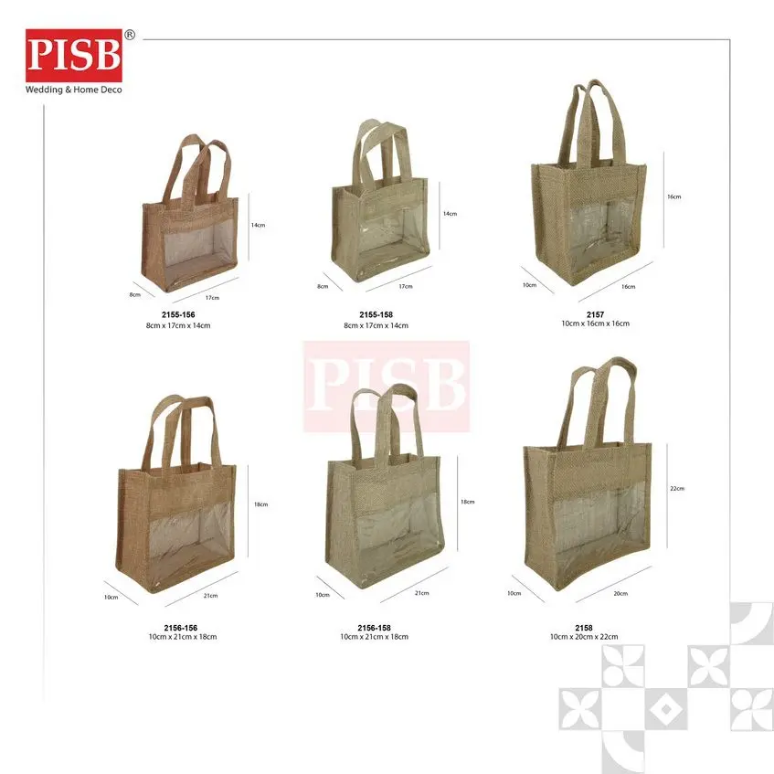 2155-58 (1Pc/Pkt) Jute Window Tote Bag Women Bag Shopping Bag Retail Gift Bag Goodies Bag Wedding Birthday Beg Bag Guni - Image 2