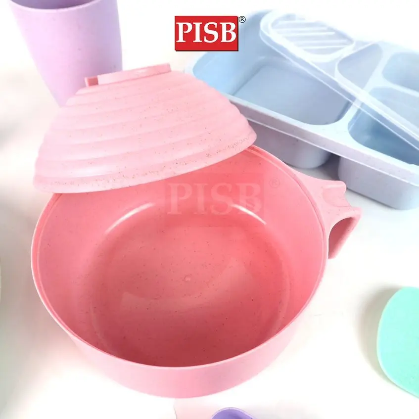 2401-10Wheat Straw Tableware Cutlery Set Sudu Garfu Mangkuk Pinggan Cawan Doorgift Souvenir Perkahwinan Wedding Doorgift - Image 3