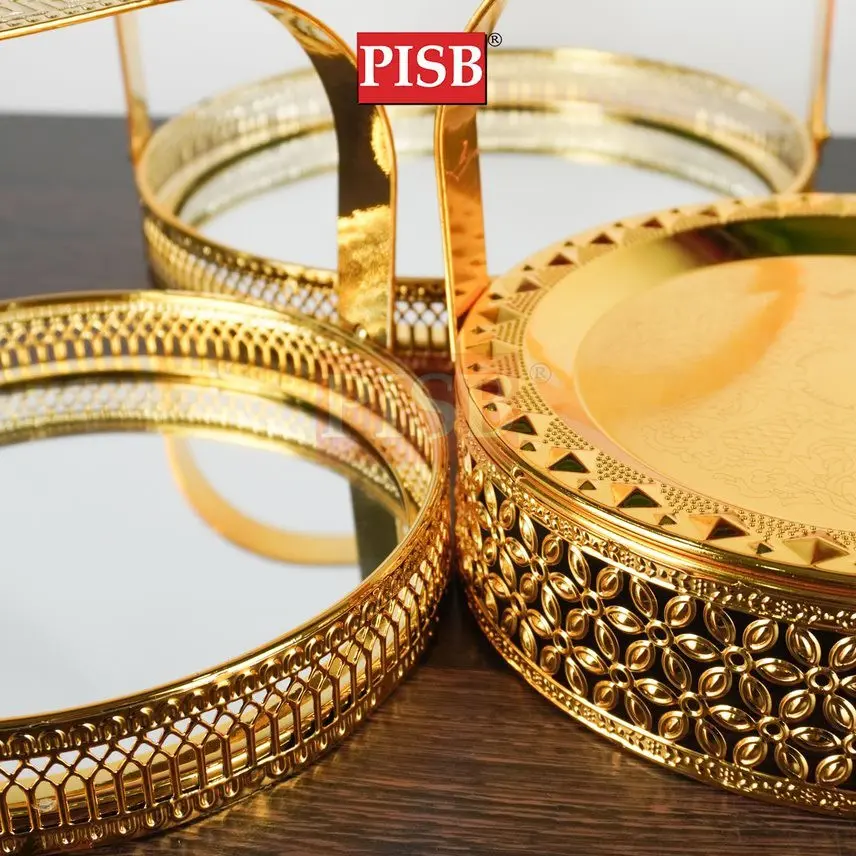 2287/88 Golden Iron Mirrored Basket With Handle - Image 2