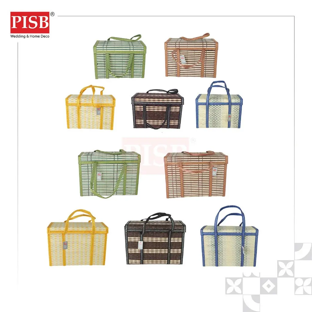 2032-35 Bamboo Bag Picnic Woven Basket Rattan Grass Foldable Bamboo Basket Handwoven Storage Basket Beg Buluh Rotan