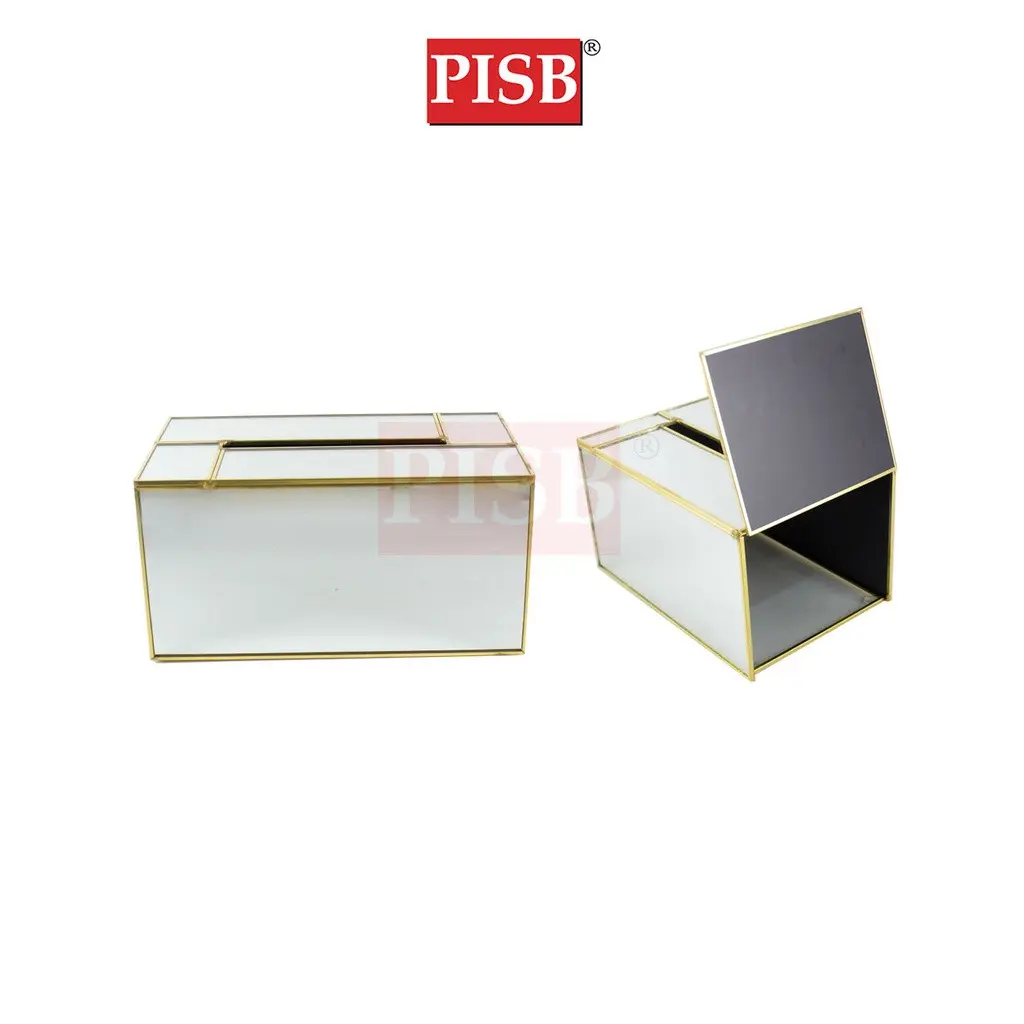 1074/75 Gold Metal Frame Mirror Decorative Tissue Box - Image 2