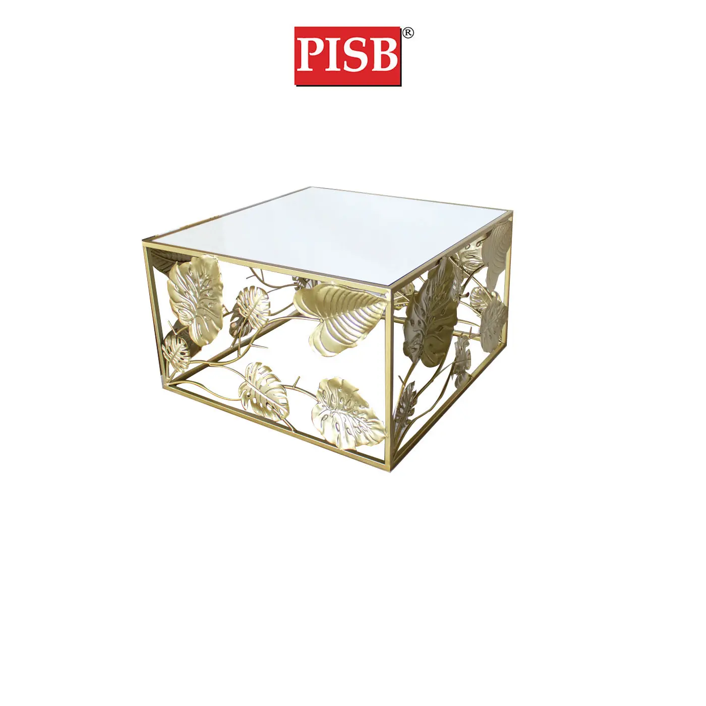 TY2067 Mirrored Square Leaf Design Console Table - Image 2