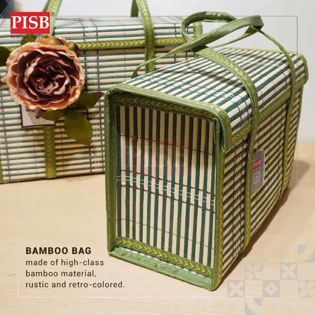 2032-35 Bamboo Bag Picnic Woven Basket Rattan Grass Foldable Bamboo Basket Handwoven Storage Basket Beg Buluh Rotan - Image 6