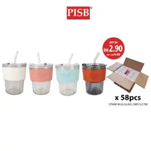 2129(58Pcs/Ctn)Straw Mug Glass Heat Cold Resistant Water Bottle Viral Transparent Travel Mug Coffee Glass Doorgift Cawan