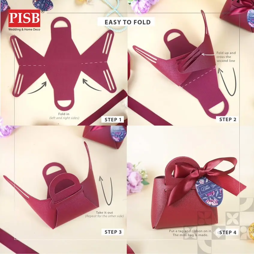 2138-39 (10Pcs/Pkt) Leather Mini Bag With Ribbon Mini Goodies Bag Doorgift Bag Wedding Beg Goodies Kahwin Bag Kenduri - Image 2