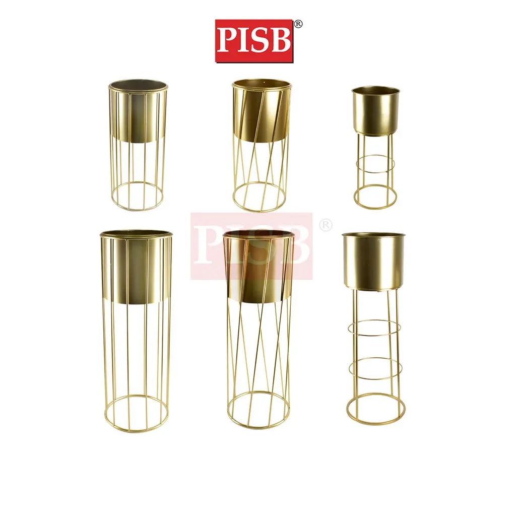 2199-201 Round Golden Wire Metal Flower Tree Pot