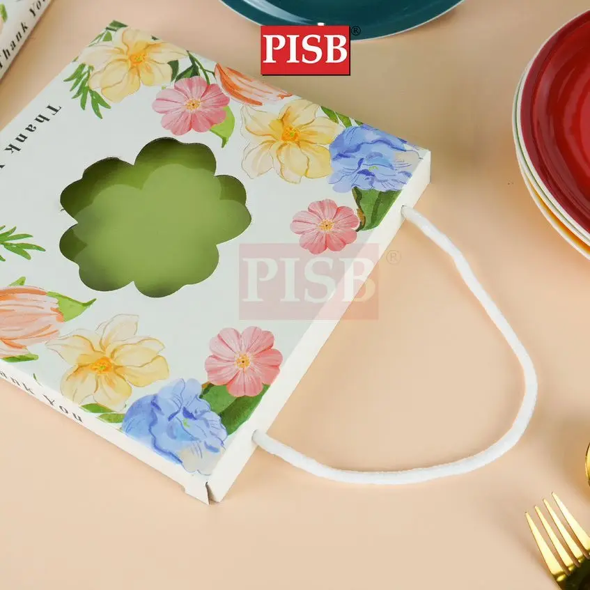 2128 (4Pcs/Pkt) 8"Ceramic Plate With Flower Handle Box / Set Doorgift Souvenir Pinggan Piring Murah / Wedding Gift Plate - Image 4