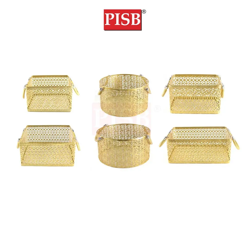 2151/52/53 Golden Iron Basket With Rattan Handle