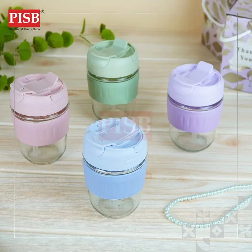 2127(6Pcs/Pkt)Souvenir Mug Glass Portable Macaron Water Drinking Cup Travel Dual-use Straw Mug Bottle Doorgift Mug Cawan - Image 4